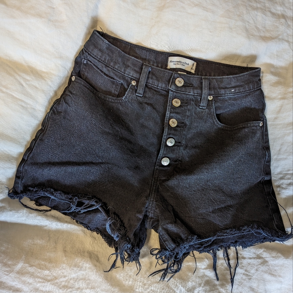 Abercrombie high rise curve love 4" black jean shorts with button fly size 26